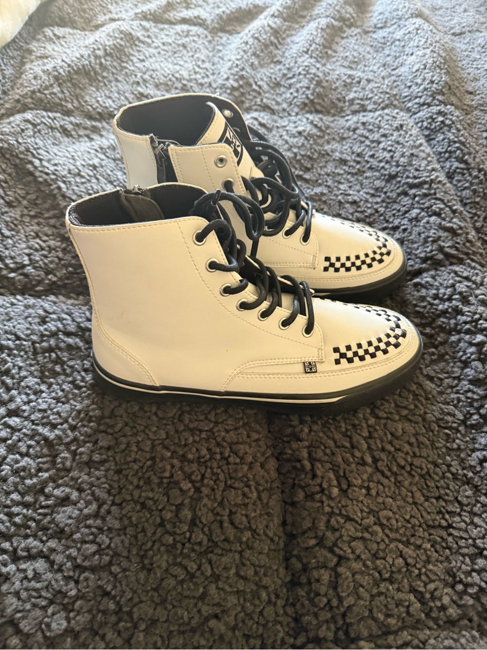 tuk White and Black Checker Lace-Up Ankle Boots